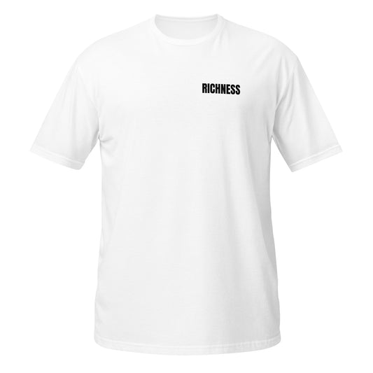 Short-Sleeve Unisex T-Shirt "RICHNESS, BECKSIDE" white